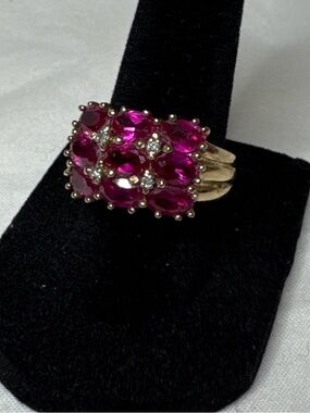 Sterling Silver 925 Ruby Red Cluster Ring Size 7 Statement Vintage Style